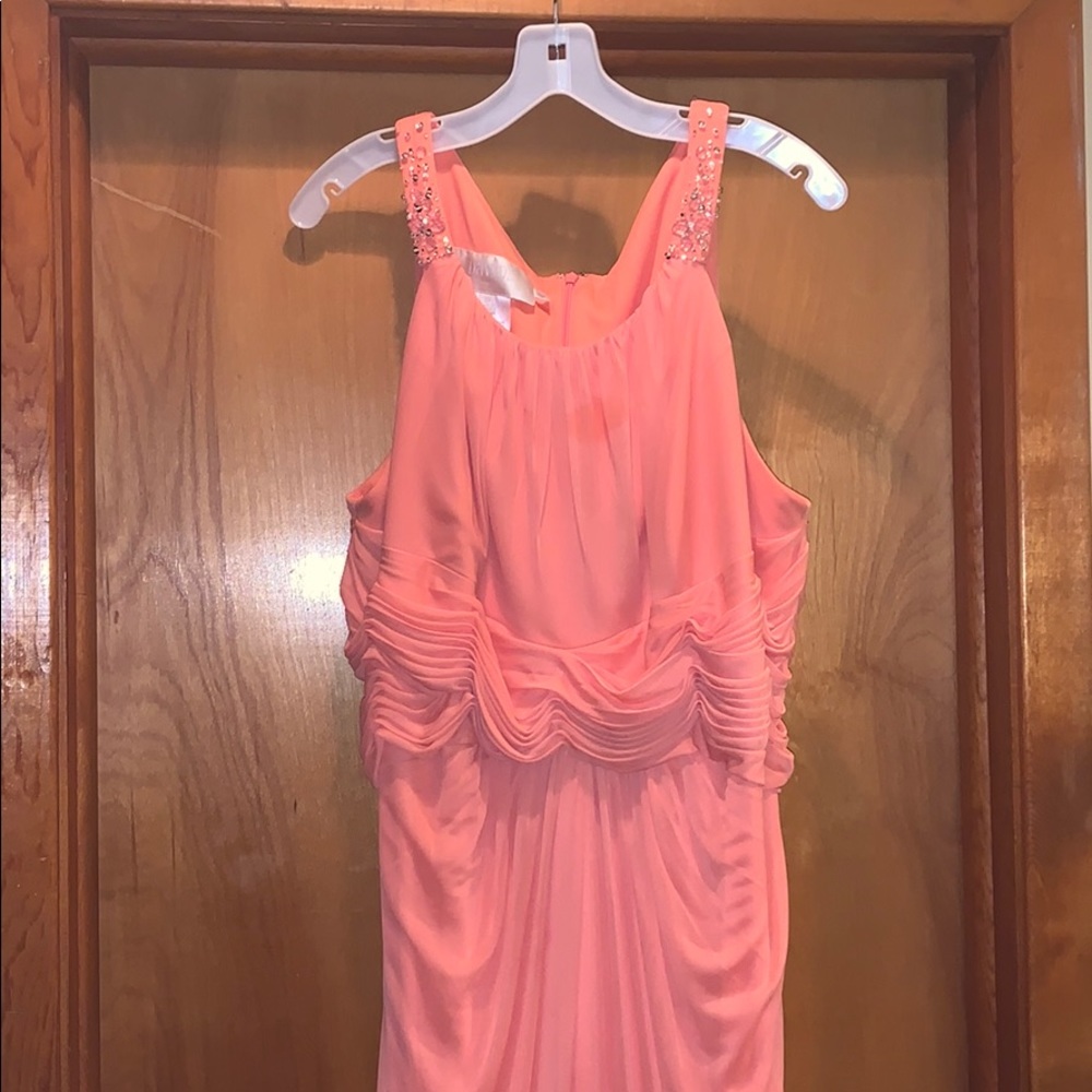 Long Bridesmaid Dress with sequin on shoulder.